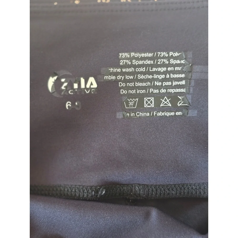 Zyia Active Womens Metallic Copper Foil Splatter High Waisted Leggings Black 6/8